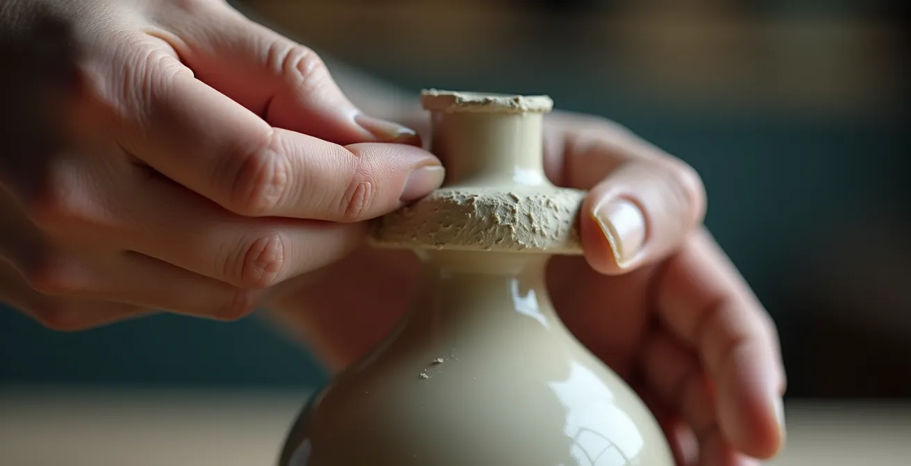 Adding sculptural handles and feet to a glass vase before painting to create a new form.