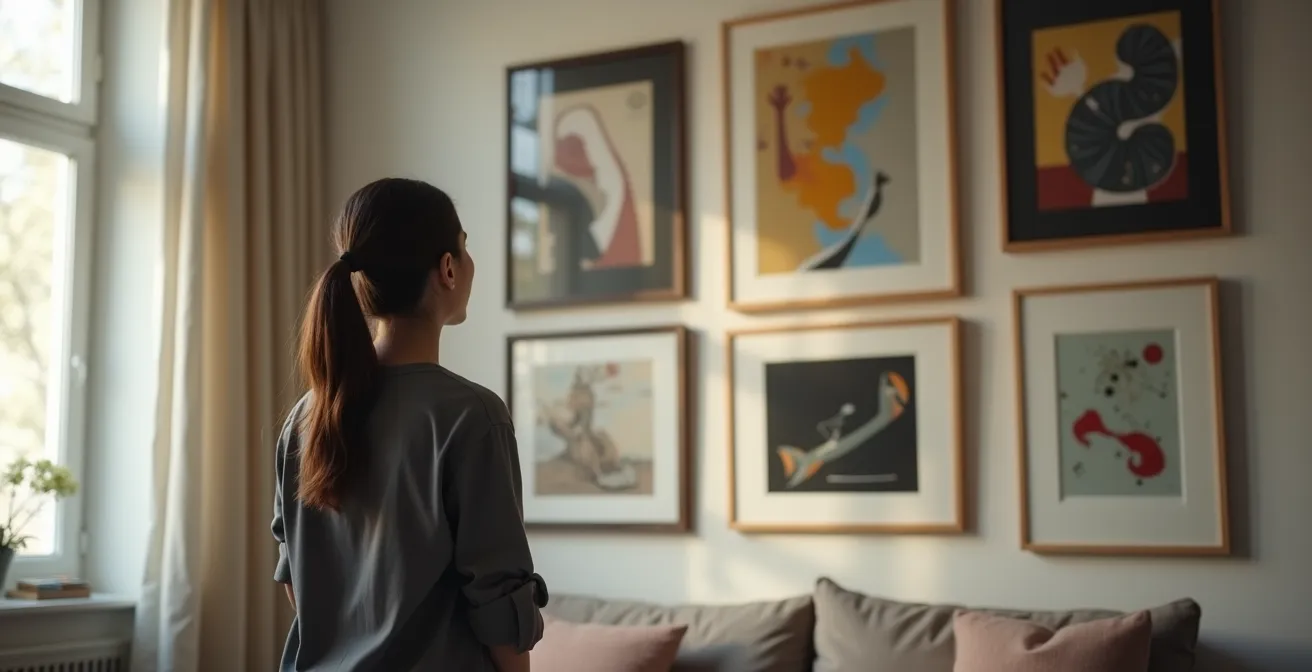 A series of portrait-oriented artworks arranged in a tight vertical column creating an illusion of height