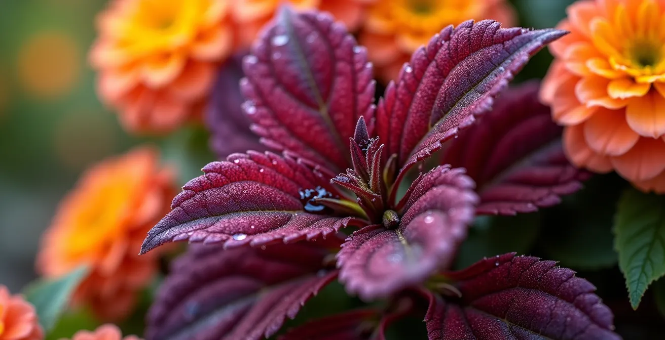 Colorful display of summer annuals including calibrachoa and coleus creating instant garden impact